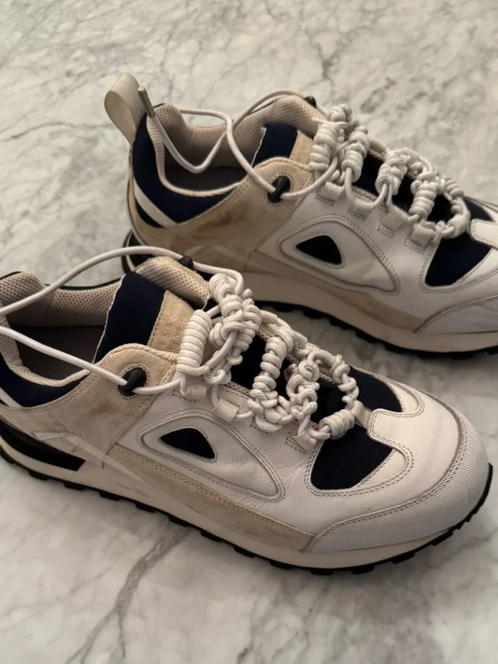 Maison Margiela Men’s Retro Runner Sneakers White Navy Leather Suede Size 44